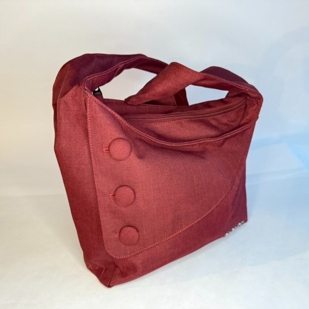 OGIO Dark Red Satchel Bag with Three Grey Button Design